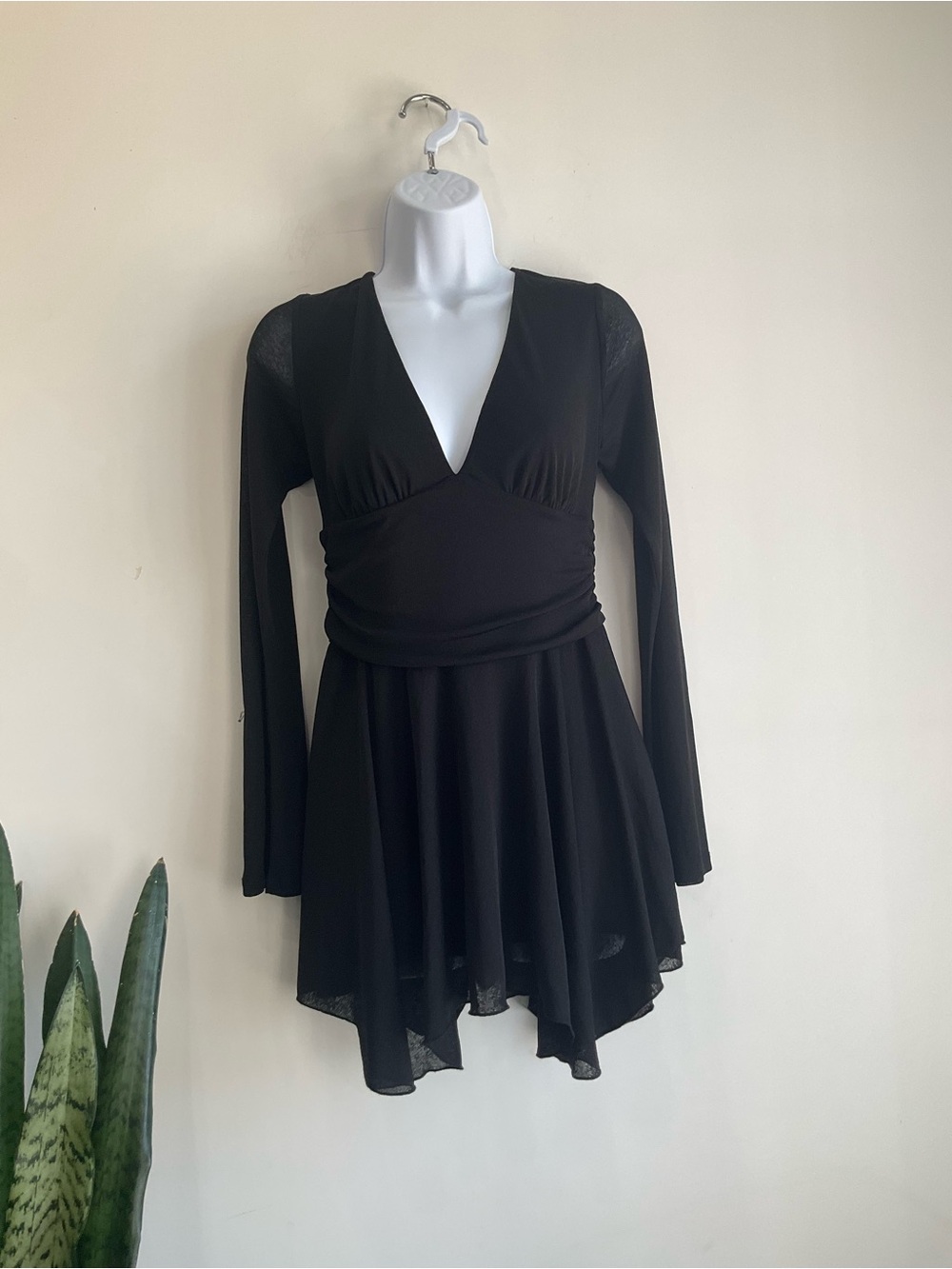 wild fable Black Long Sleeve V-Neck Skater Dress